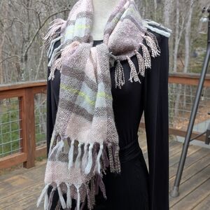 Pastel Pink Plaid Knit Shawl Scarf